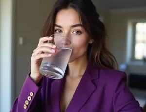 femme avec un verre d'eau IA