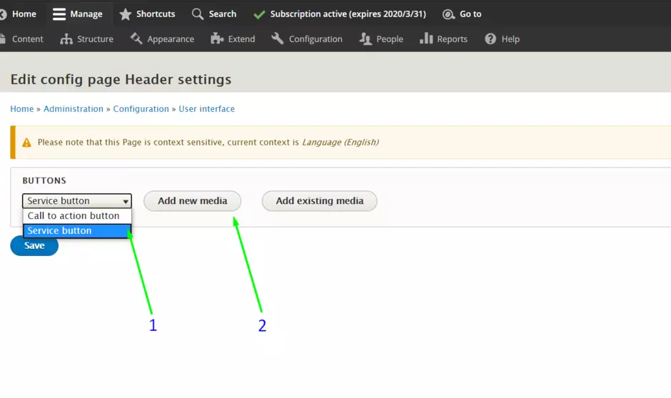 Header Service button