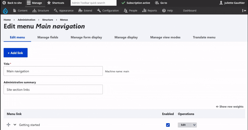 main navigation set up 