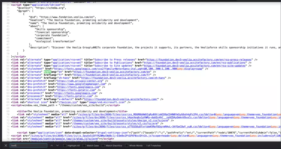 Removal of hreflang tags for hidden languages code screenshot