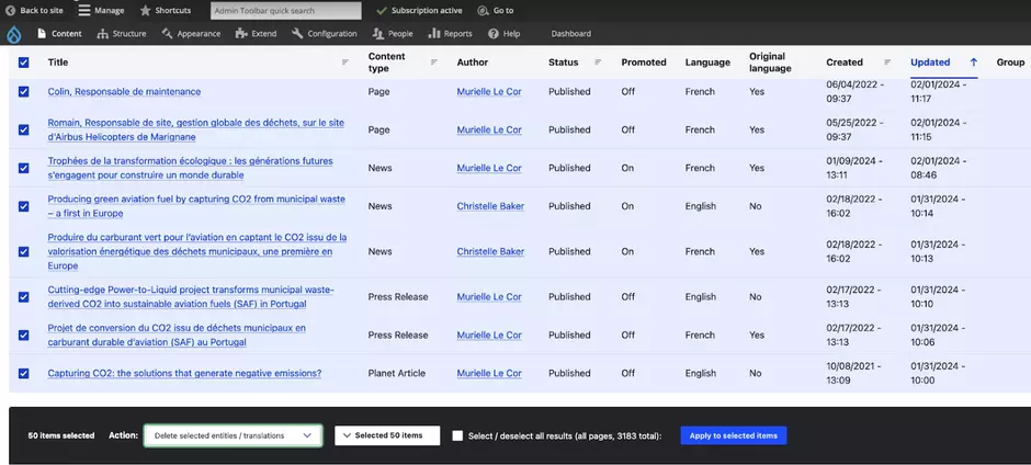 Bulk deletion of selected items fails