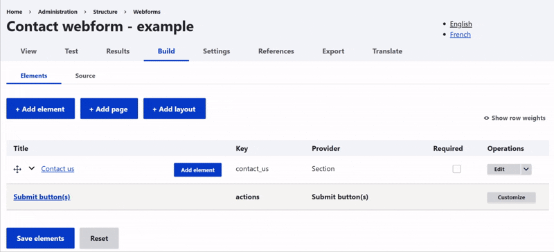 all elements in structure webform