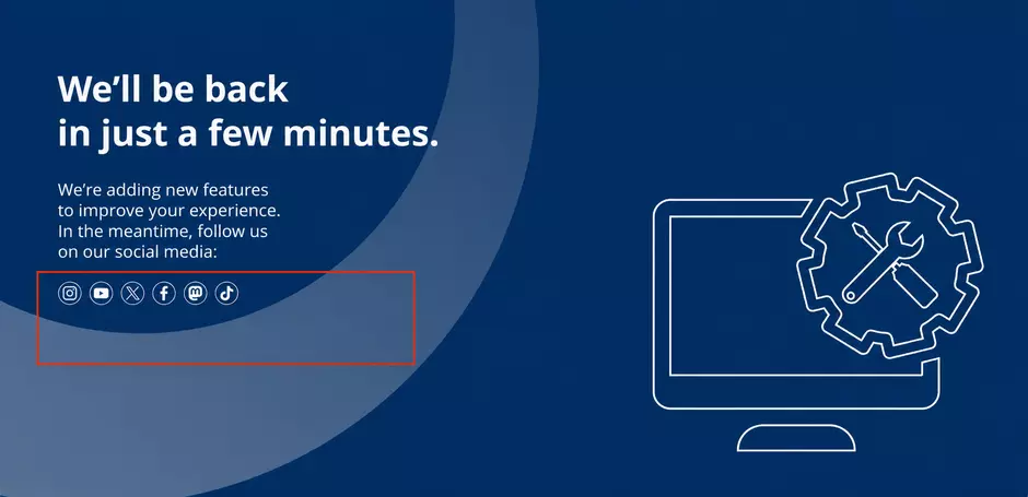 social media links in maintenance page