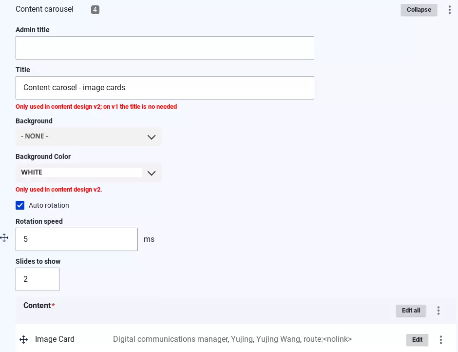 Content carosel back office