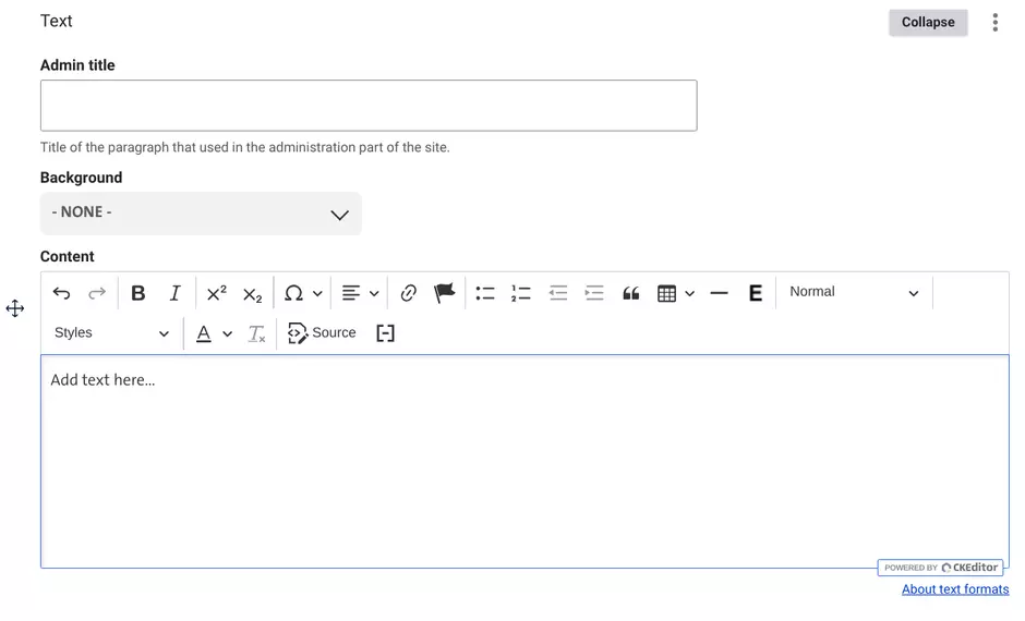 Details for adding Text in Drupal 