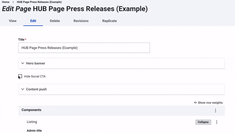 hub page for Press Release creation GIF