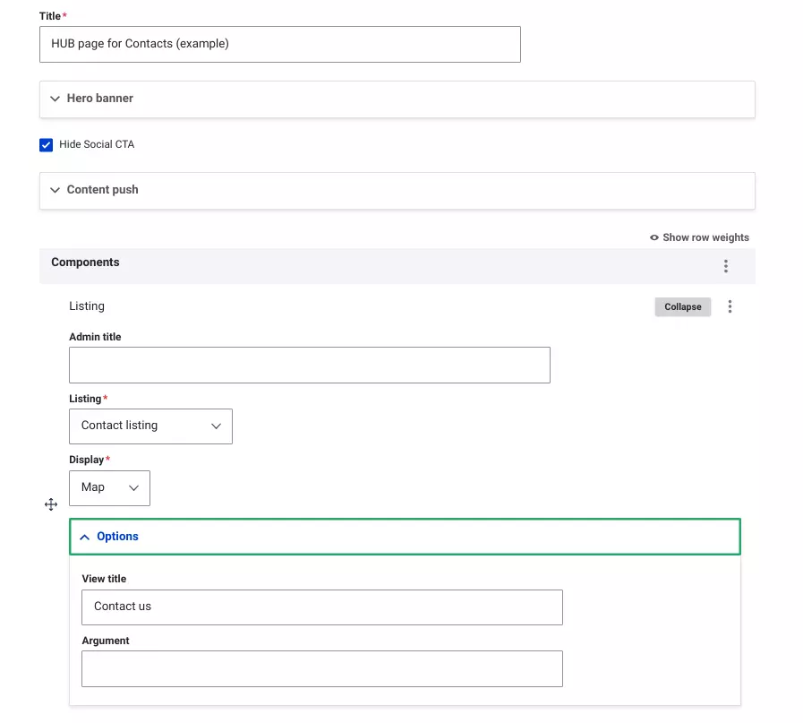 Hub page for contacts image 