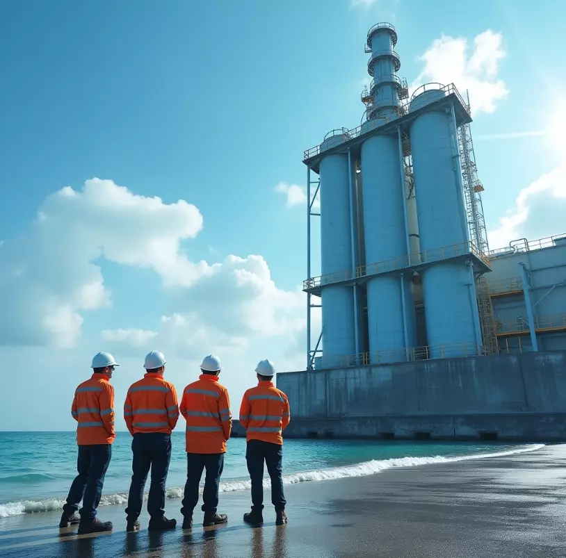 workers in Desalination of seawater factory