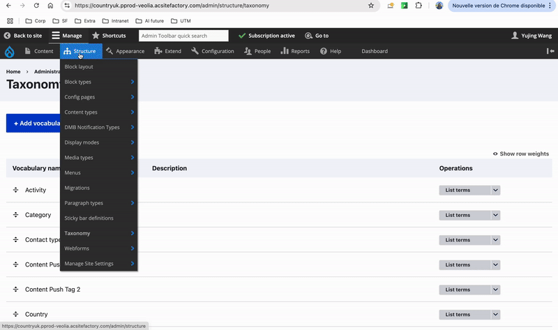 Create taxonomies for content push tag