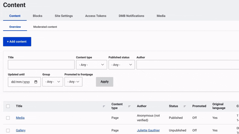 media CTA button edition in the back office GIF