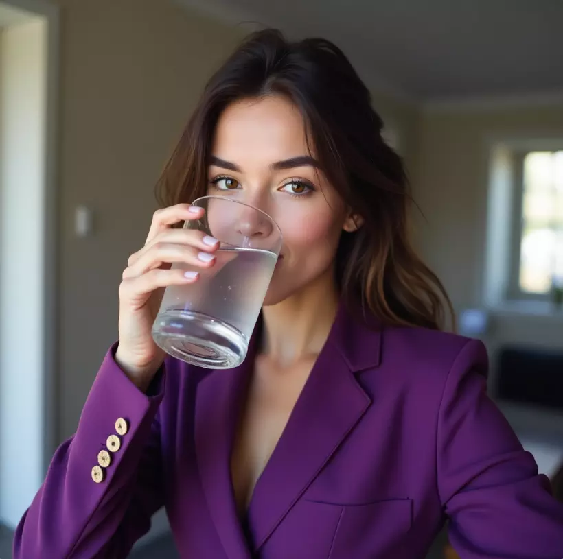 femme avec un verre d'eau IA