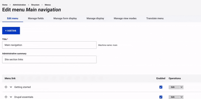 main navigation settings