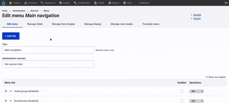 how to translate the main navigation menu