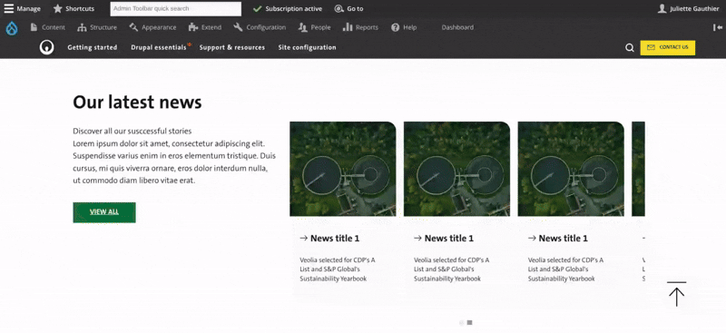 gif showing how to access to the header settings