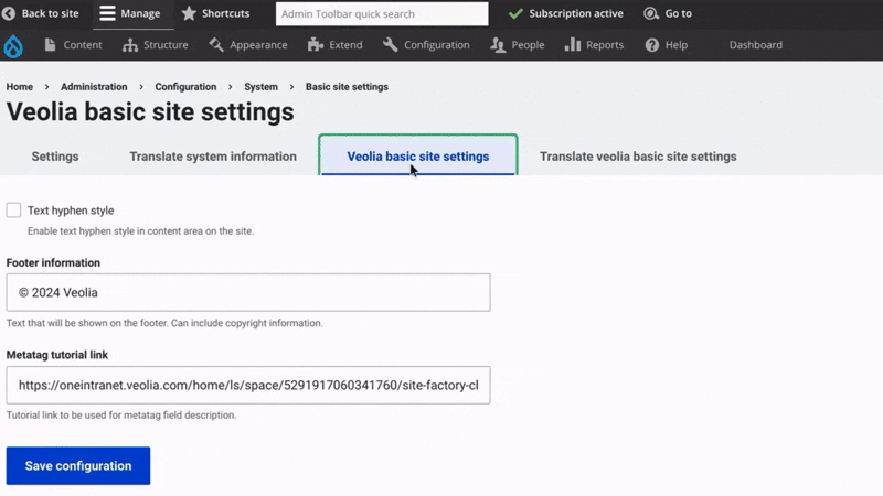 GIF that shows veolia basic site settings