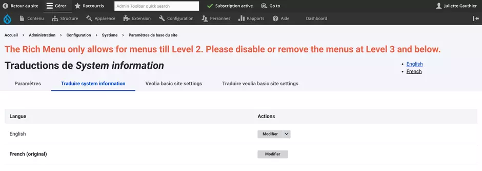 translation for system information in basic site settings 