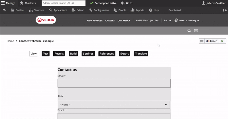 view and test menu for webforms